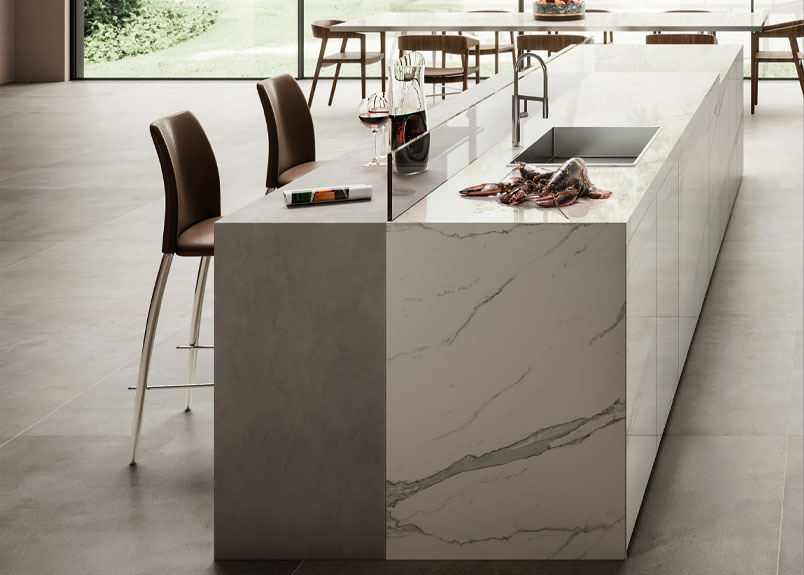 Kuecheninsel aus Keramik Marmo White